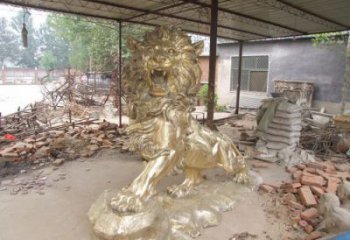 門口獅子雕塑點擊，地標(biāo)動物擺件，走獅雕塑承接