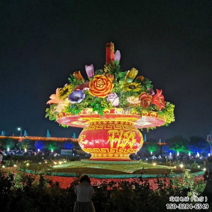 街道花籃雕塑，鍛造景觀雕塑，古銅效果