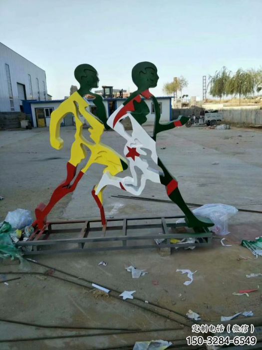煙臺(tái)賽跑雕塑，鏤空工藝制作，不銹鋼烤漆體育人物雕塑