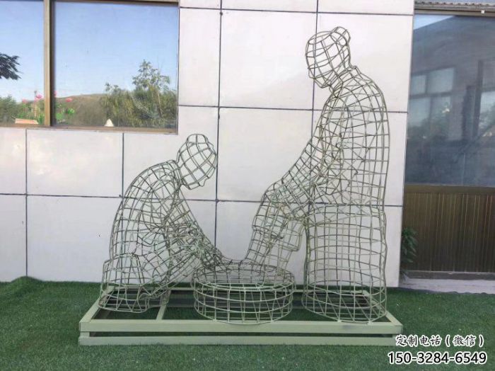 眉山鏤空洗腳雕塑制作，園林裝飾，鐵藝孝道人物雕塑