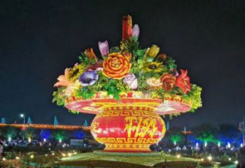 街道花籃雕塑，鍛造景觀雕塑，古銅效果