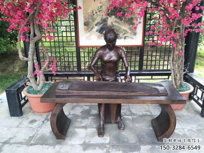 杭州彈古箏雕塑廠家，景觀概念，民俗人物雕塑通用