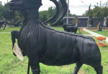 玉溪輪胎山羊雕塑供應(yīng)，公園雕塑，鑄銅輪胎羊雕塑供求