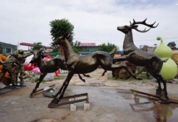 臺州戶外小鹿批發(fā)，動物雕塑，梅花鹿銅雕塑供求