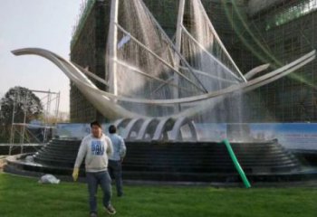 北碚帆船噴泉雕塑，水景水秀組合，旱地帆船噴泉雕塑廠家